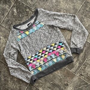 NEFF Women's Y2K Charcoal Gray & White Neon Geometric Urban Skateboard Sweater